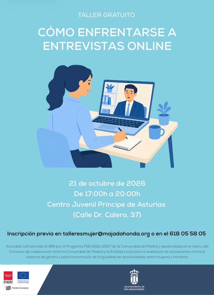 Taller gratuito en Majadahonda para mujeres sobre claves para entrevistas online 21 octubre